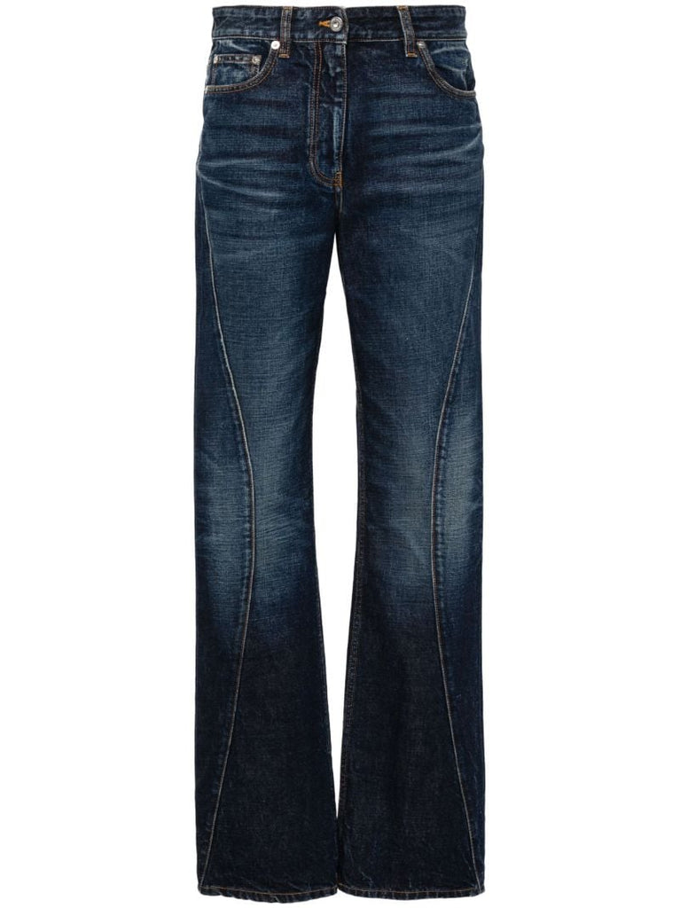 Blue Panelled Straight-leg Jeans