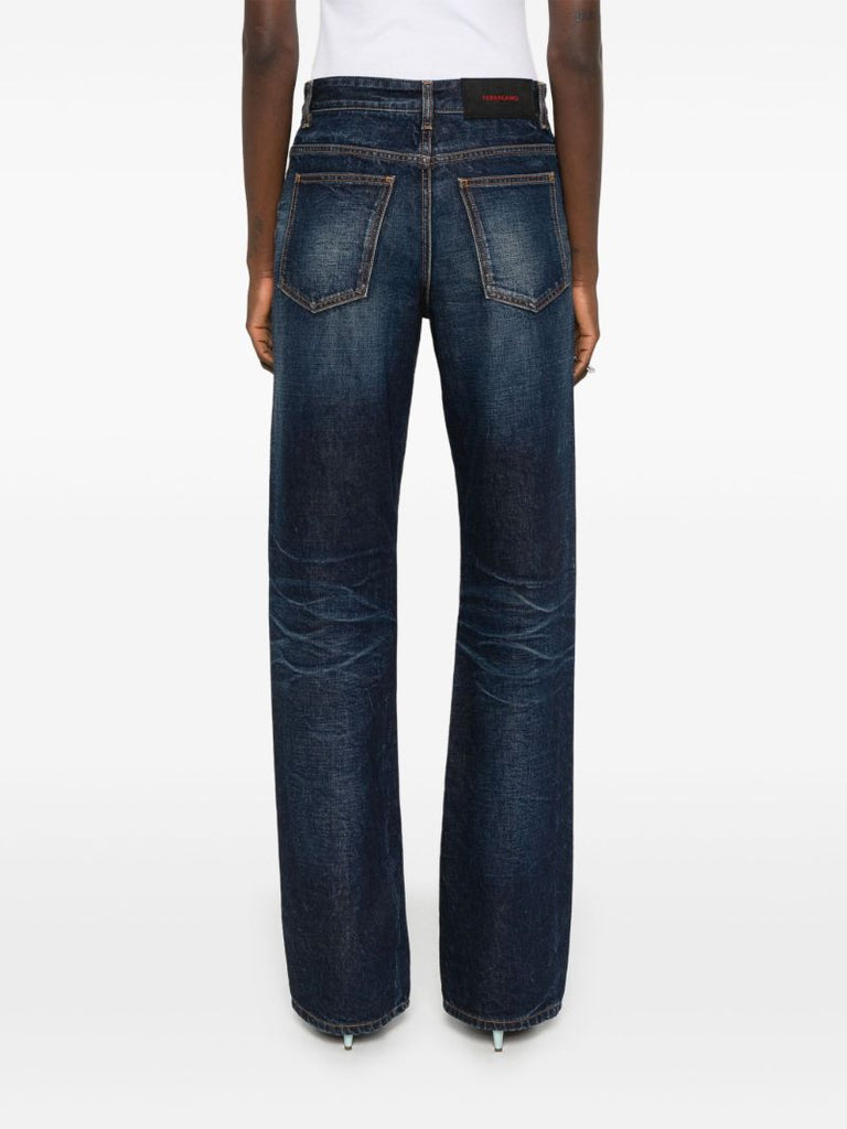 Blue Panelled Straight-leg Jeans