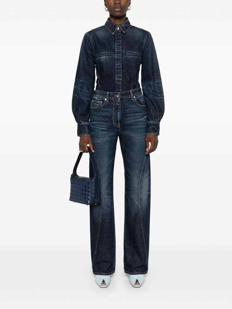 Blue Panelled Straight-leg Jeans