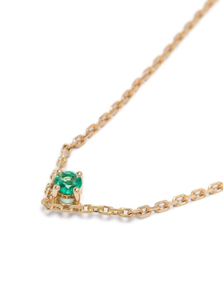 18k Yellow Gold Collier Solitaire Emerald Necklace