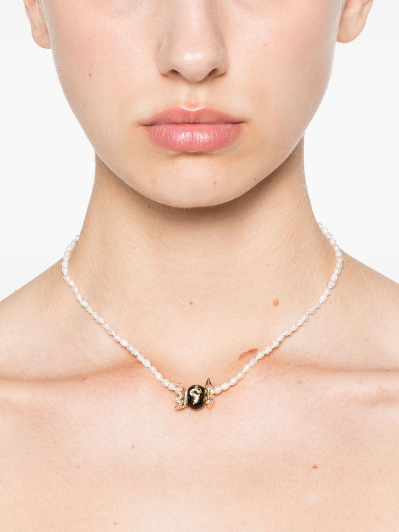 14k Yellow Gold Pearl and Diamond Necklace