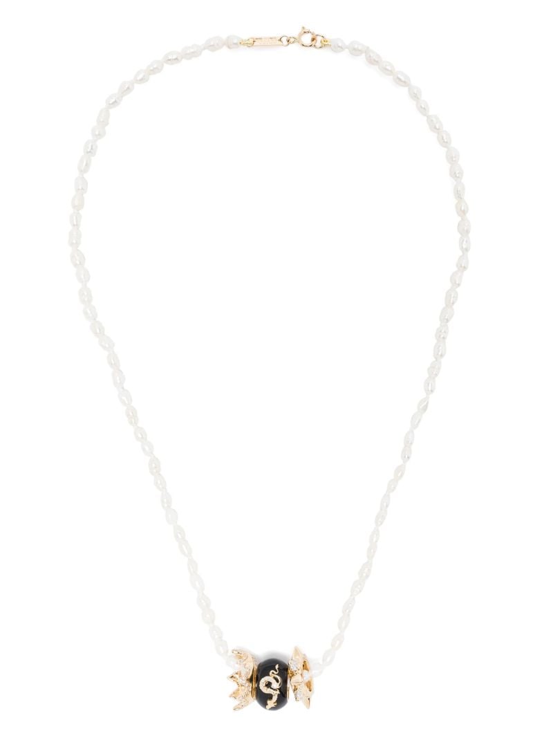 14k Yellow Gold Pearl and Diamond Necklace