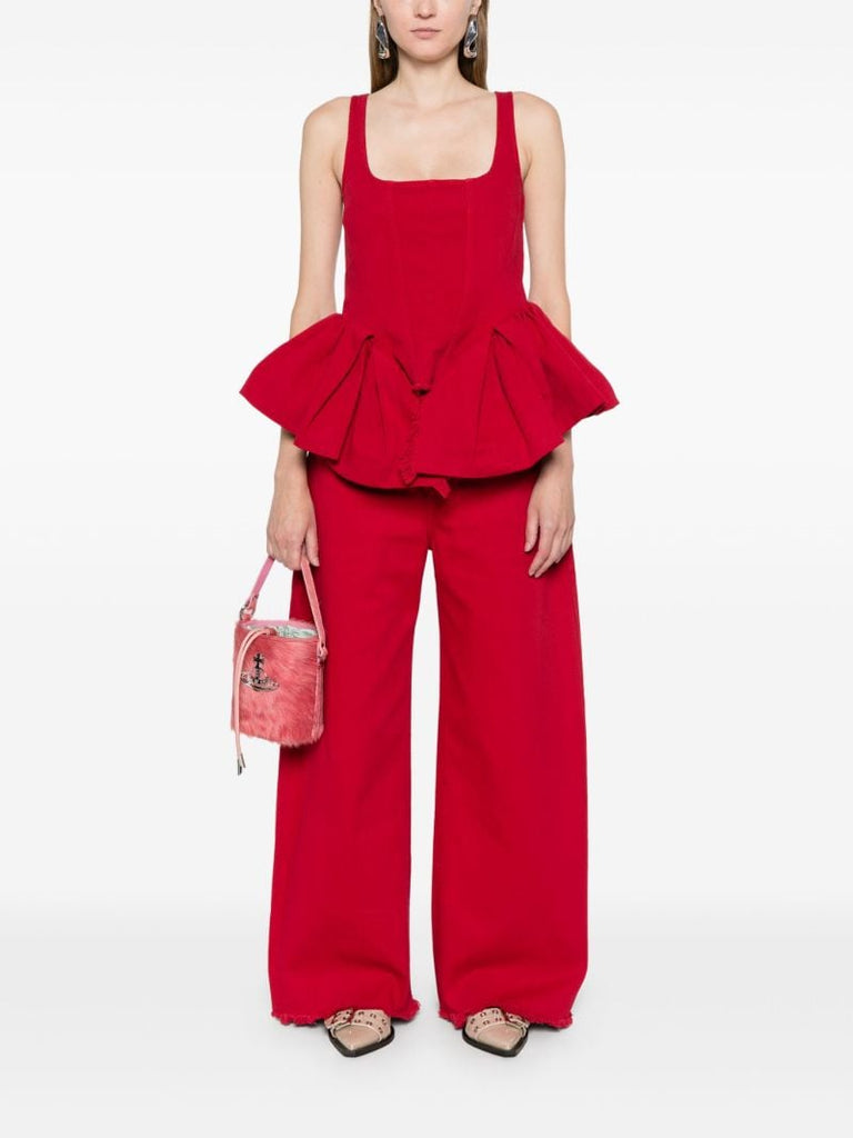 Red Cotton Peplum Corset