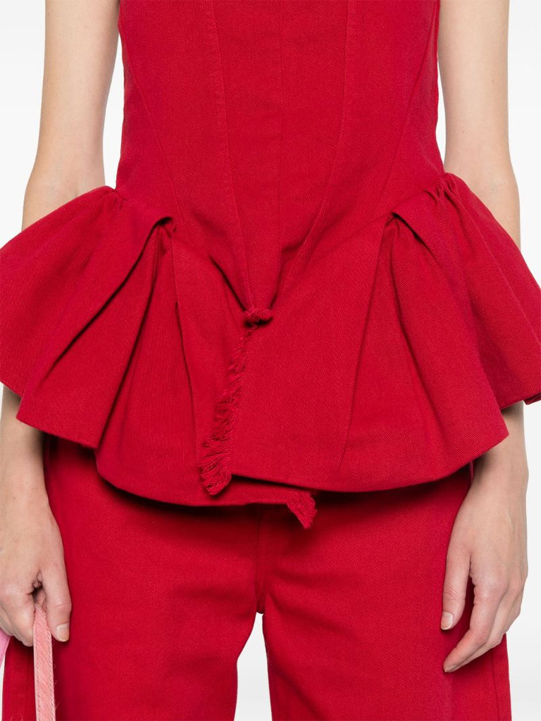 Red Cotton Peplum Corset