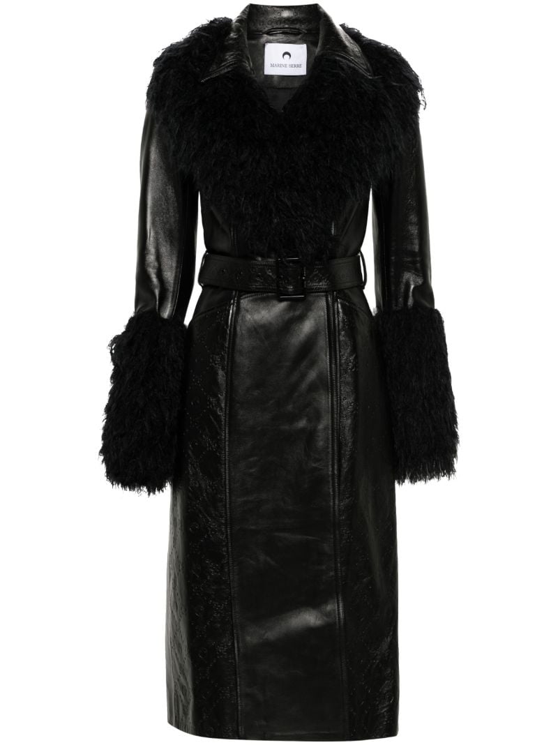 Moonogram-debossed Leather Trench Coat