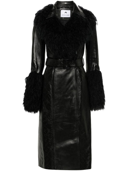 Moonogram-debossed Leather Trench Coat