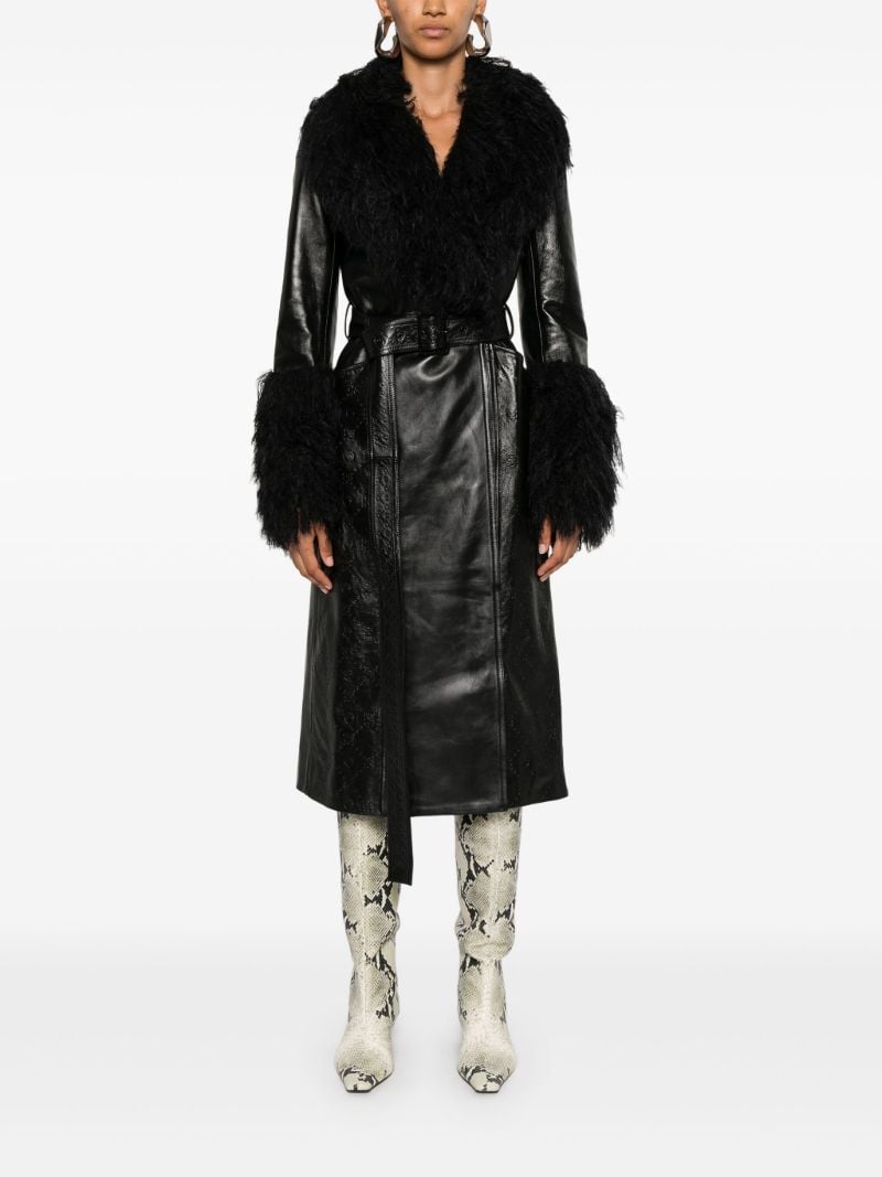 Moonogram-debossed Leather Trench Coat