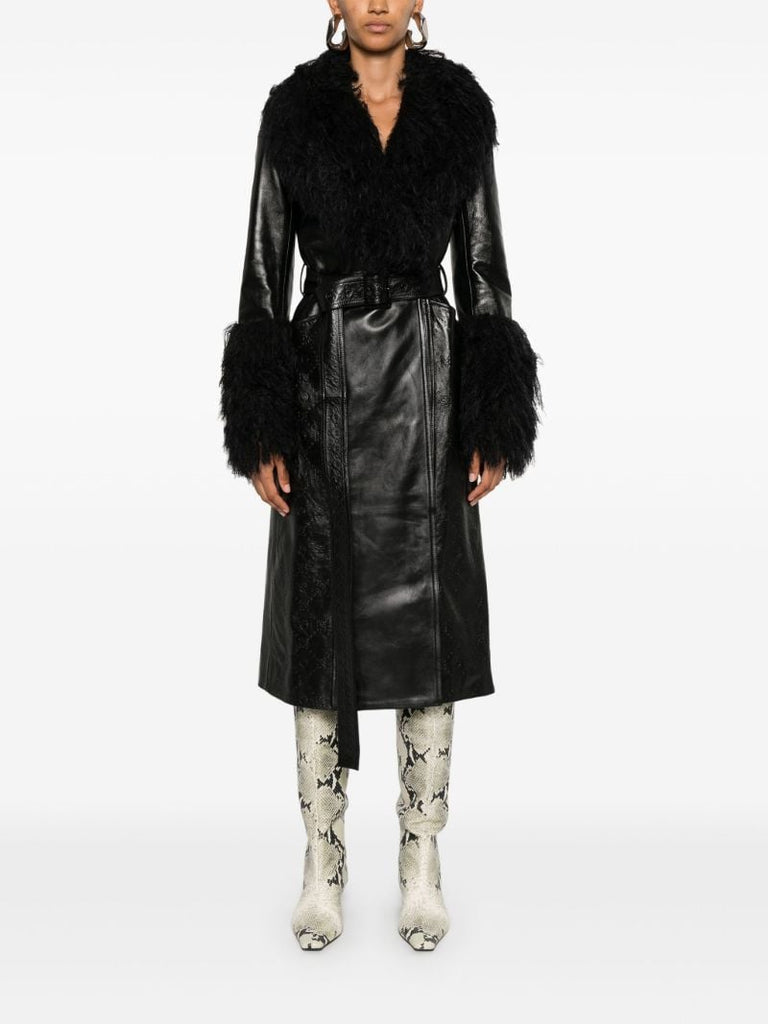 Moonogram-debossed Leather Trench Coat
