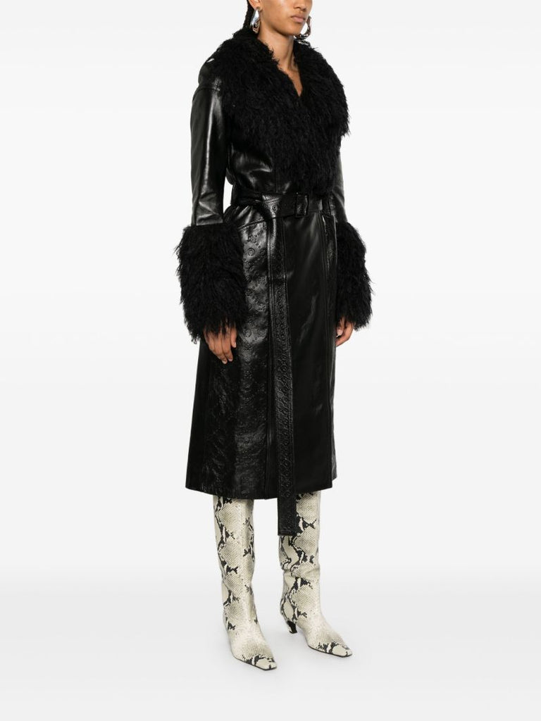 Moonogram-debossed Leather Trench Coat