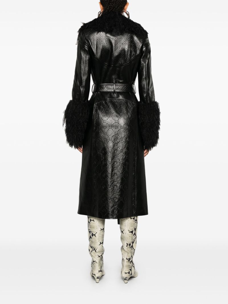 Moonogram-debossed Leather Trench Coat