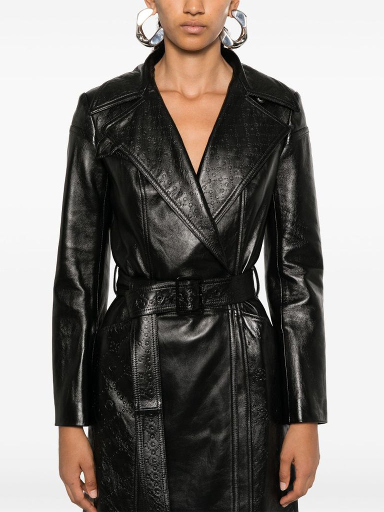 Moonogram-debossed Leather Trench Coat