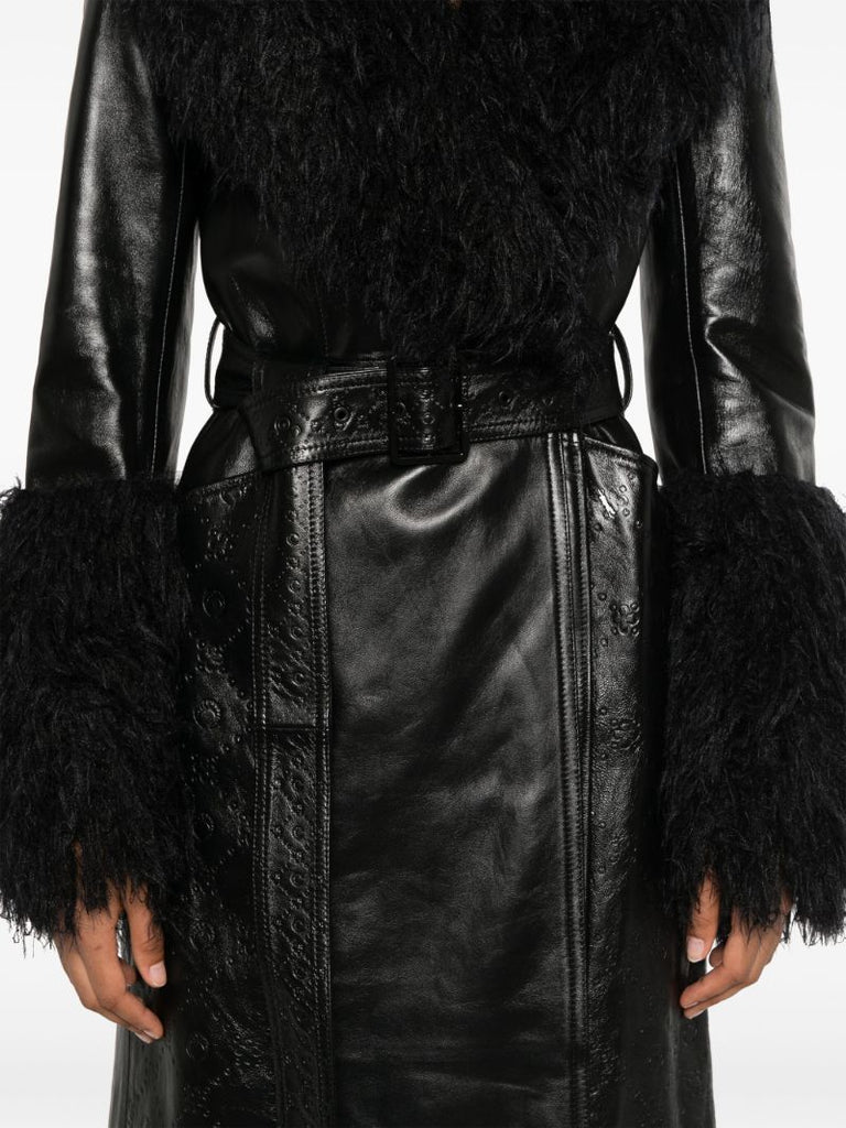 Moonogram-debossed Leather Trench Coat