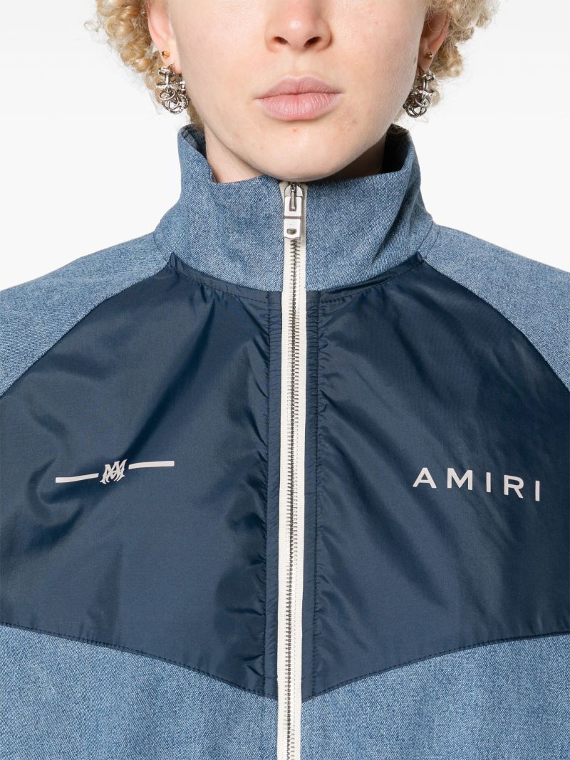Blue Panelled Denim Bomber Jacket