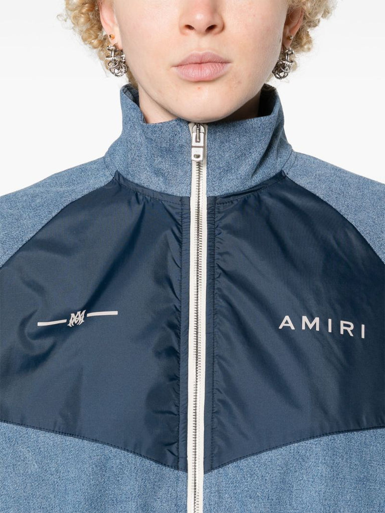 Blue Panelled Denim Bomber Jacket
