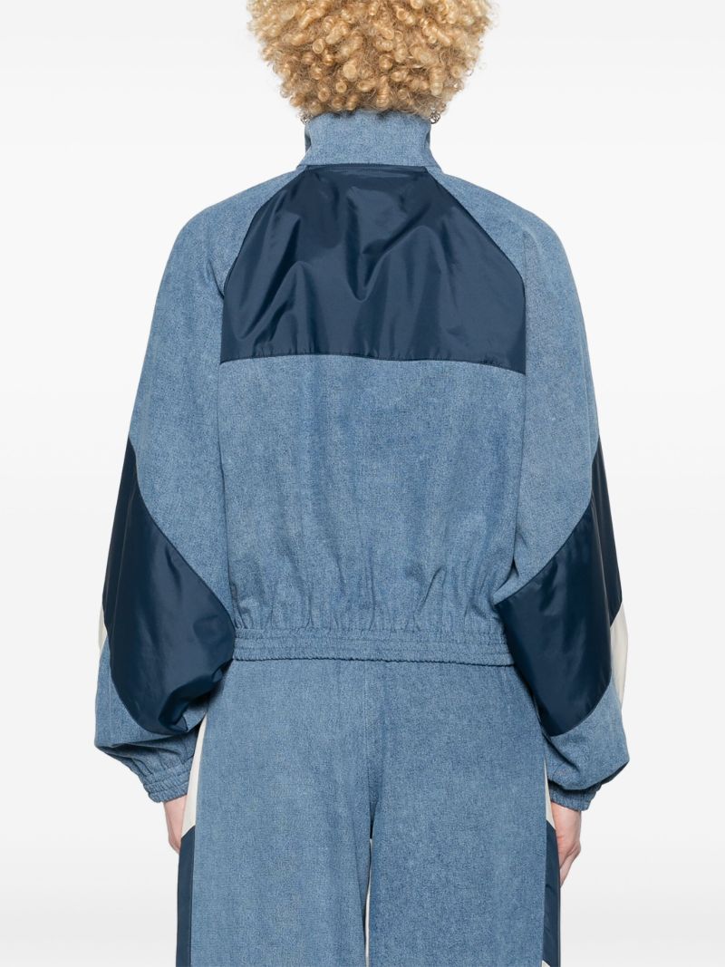 Blue Panelled Denim Bomber Jacket