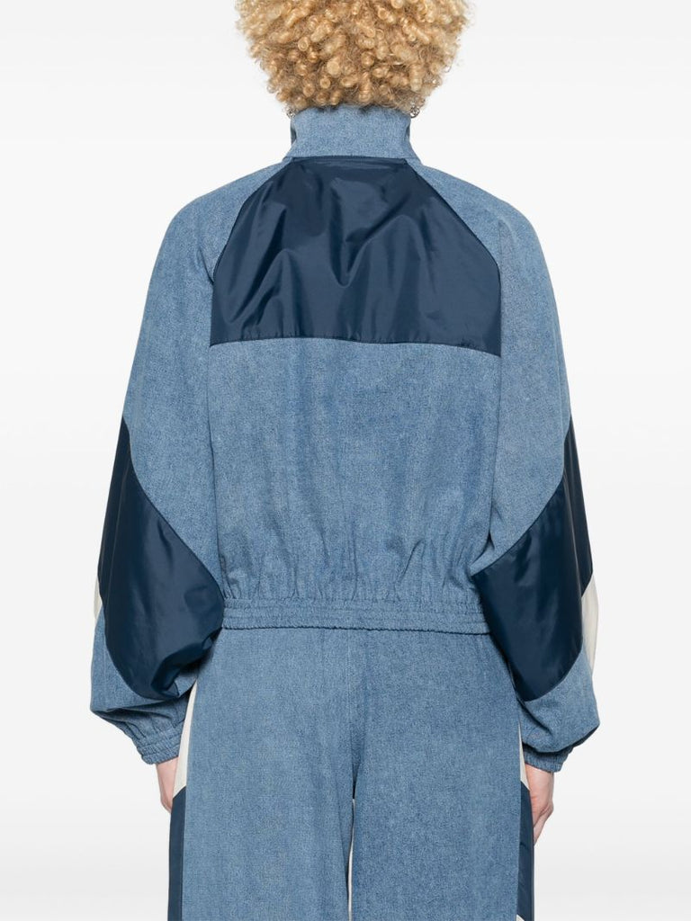 Blue Panelled Denim Bomber Jacket