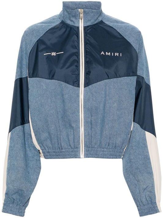 Blue Panelled Denim Bomber Jacket