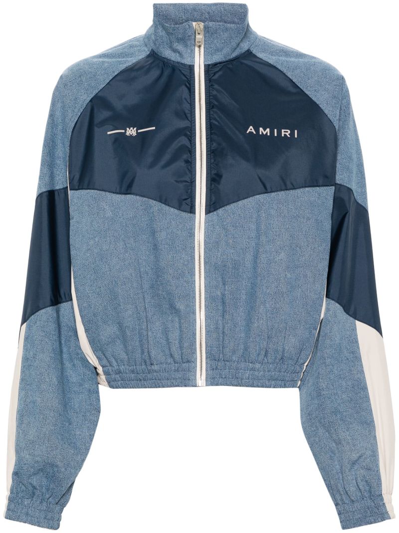 Blue Panelled Denim Bomber Jacket