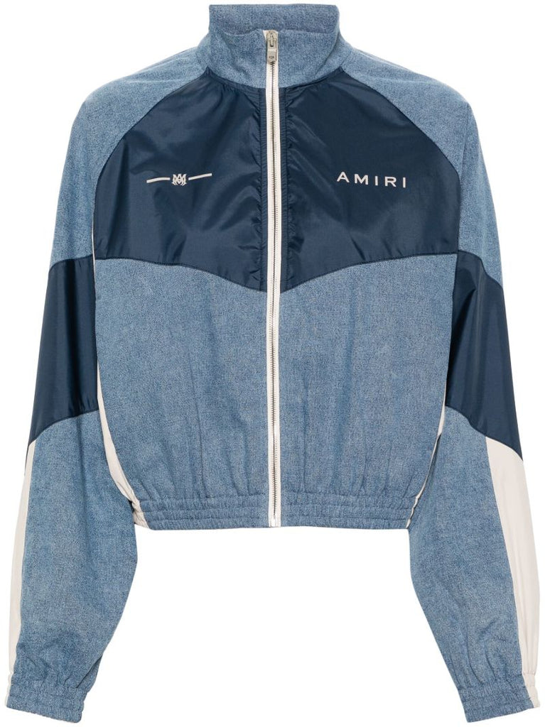 Blue Panelled Denim Bomber Jacket