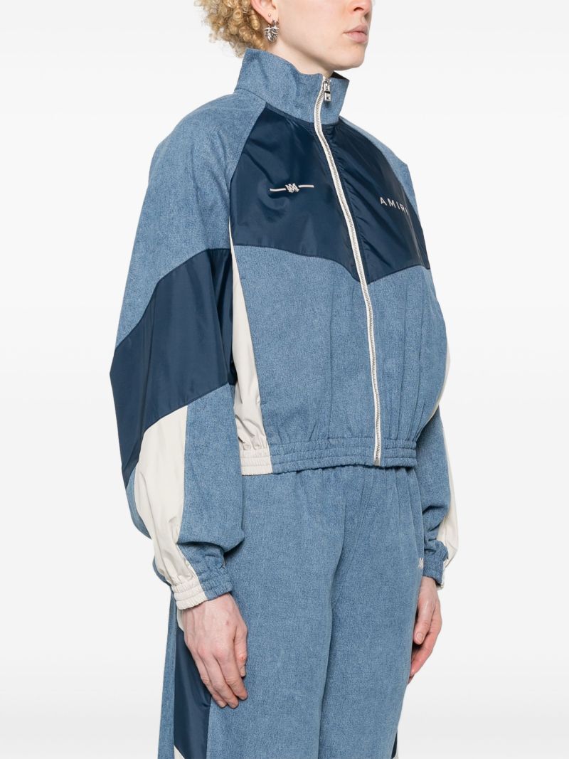 Blue Panelled Denim Bomber Jacket