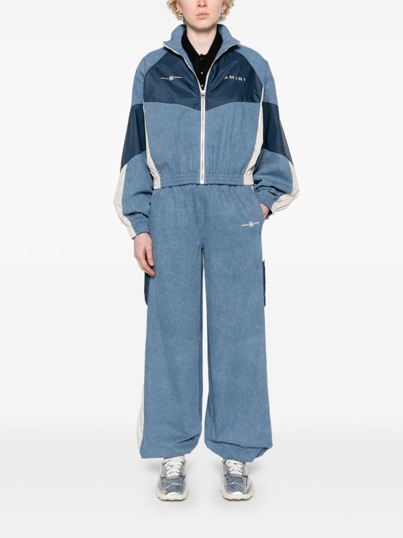 Blue Panelled Denim Bomber Jacket