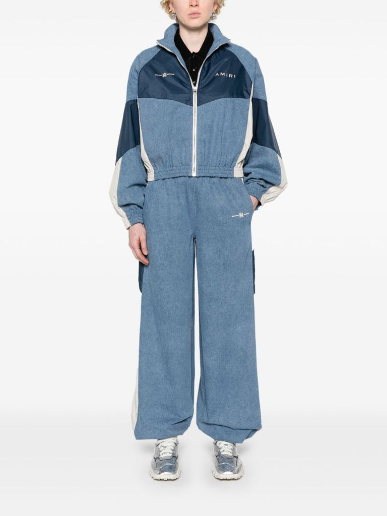 Blue Panelled Denim Bomber Jacket