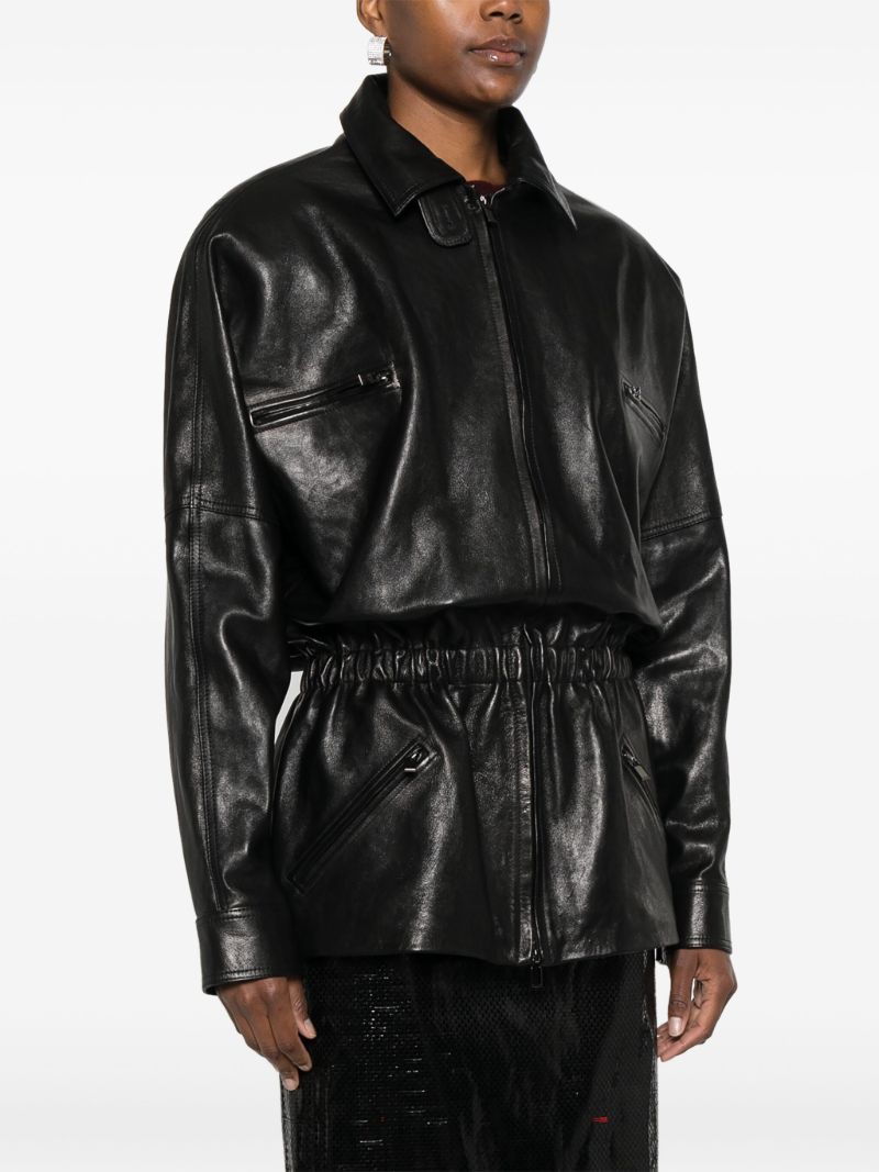 Elasticated Waistband Leather Jacket
