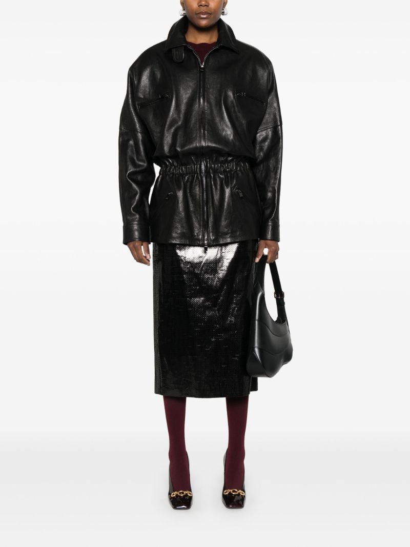 Elasticated Waistband Leather Jacket