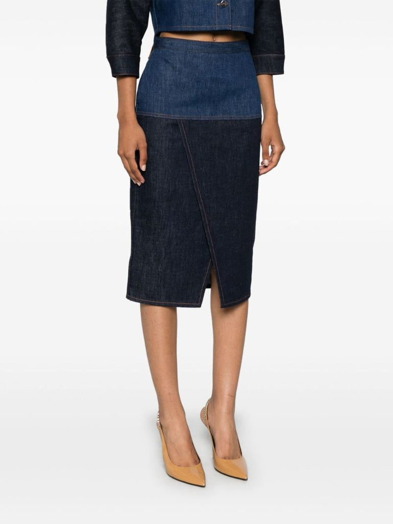 Two-tone Denim Midi Skirt