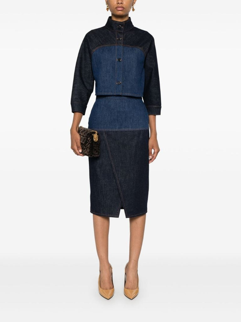 Two-tone Denim Midi Skirt