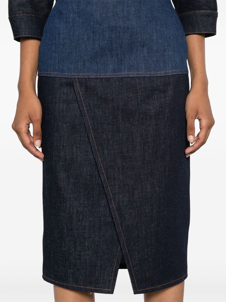 Two-tone Denim Midi Skirt