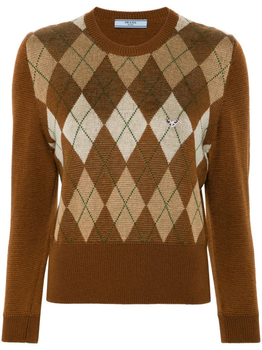 Argyle-knit Wool Sweater