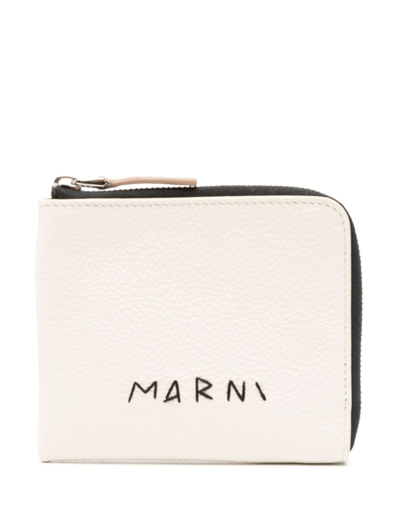 White Logo-embroidered Leather Wallet