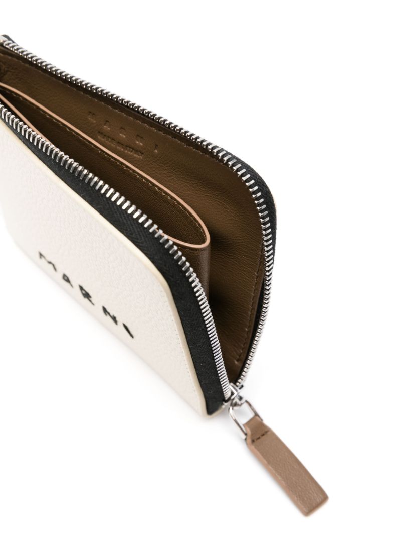 White Logo-embroidered Leather Wallet