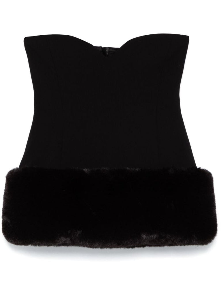 Faux-fur Trim Strapless Top