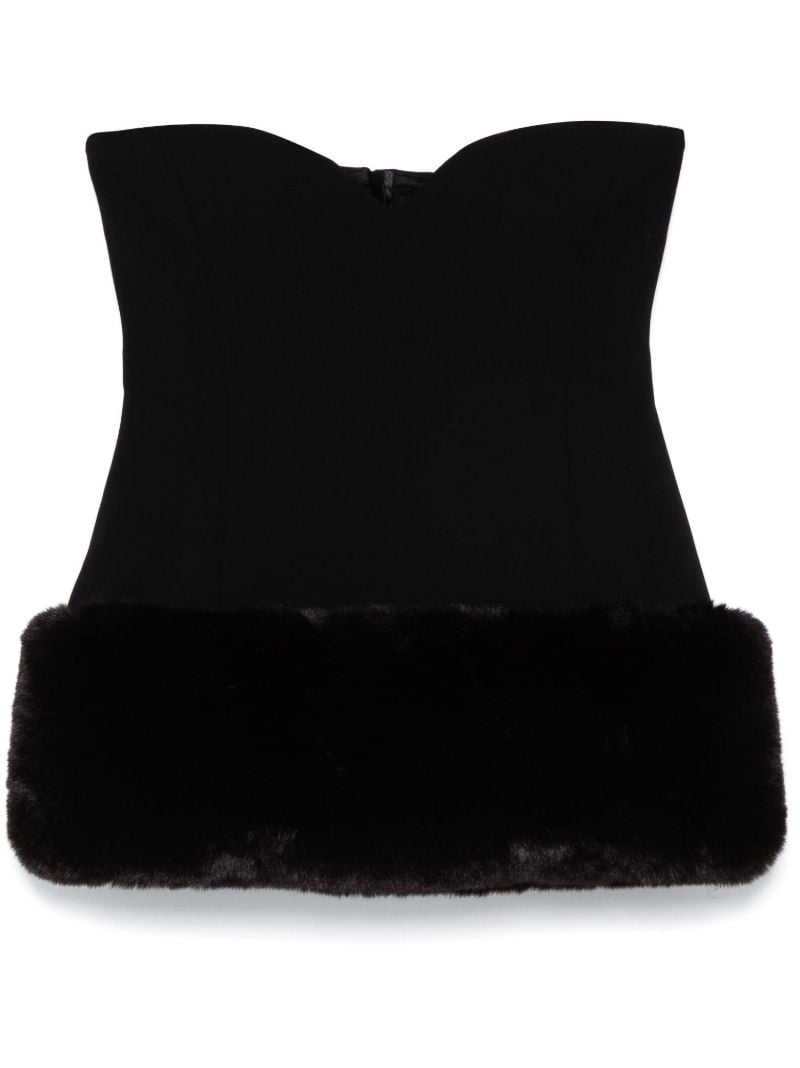Faux-fur Trim Strapless Top