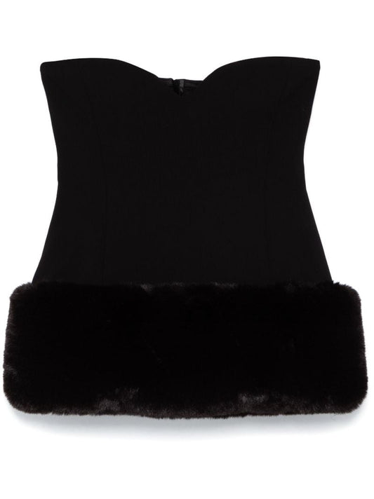 Faux-fur Trim Strapless Top