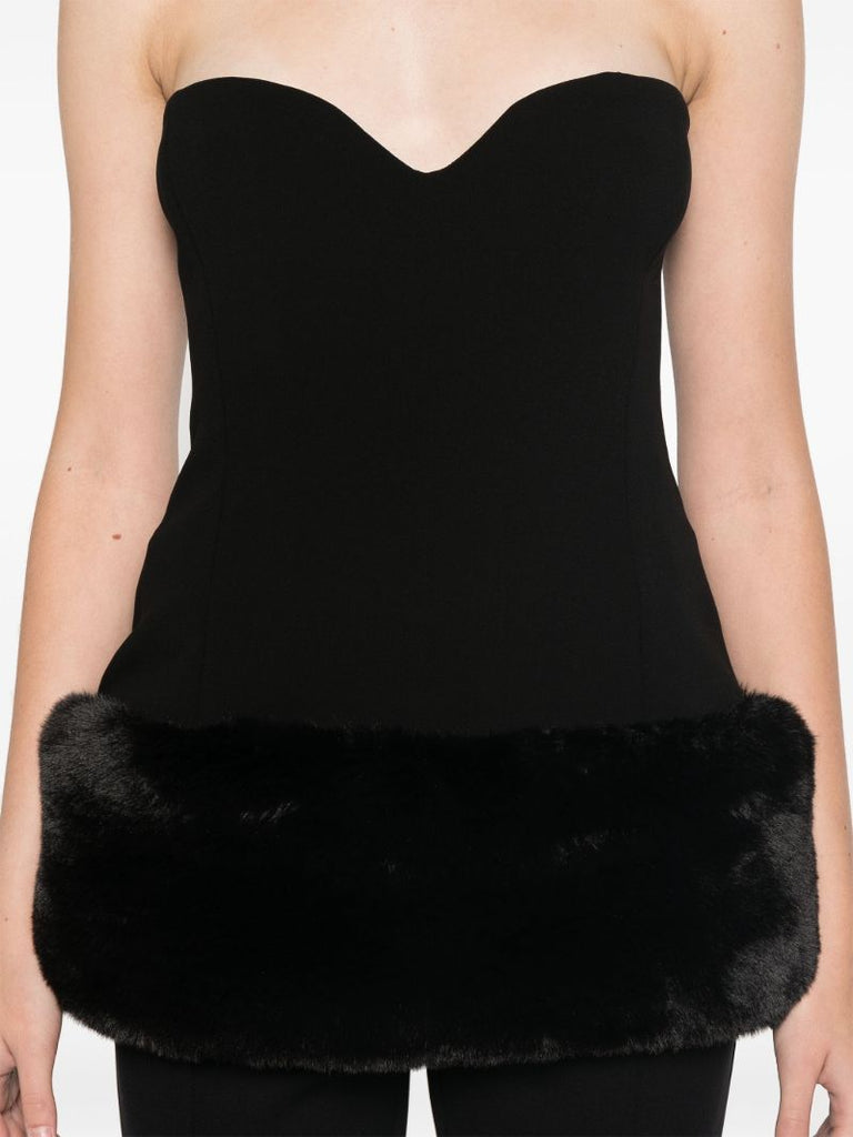 Faux-fur Trim Strapless Top