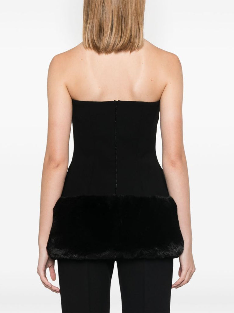 Faux-fur Trim Strapless Top