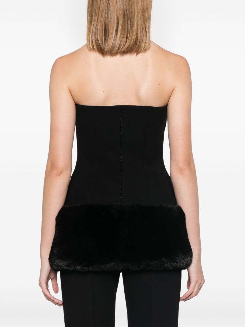 Faux-fur Trim Strapless Top