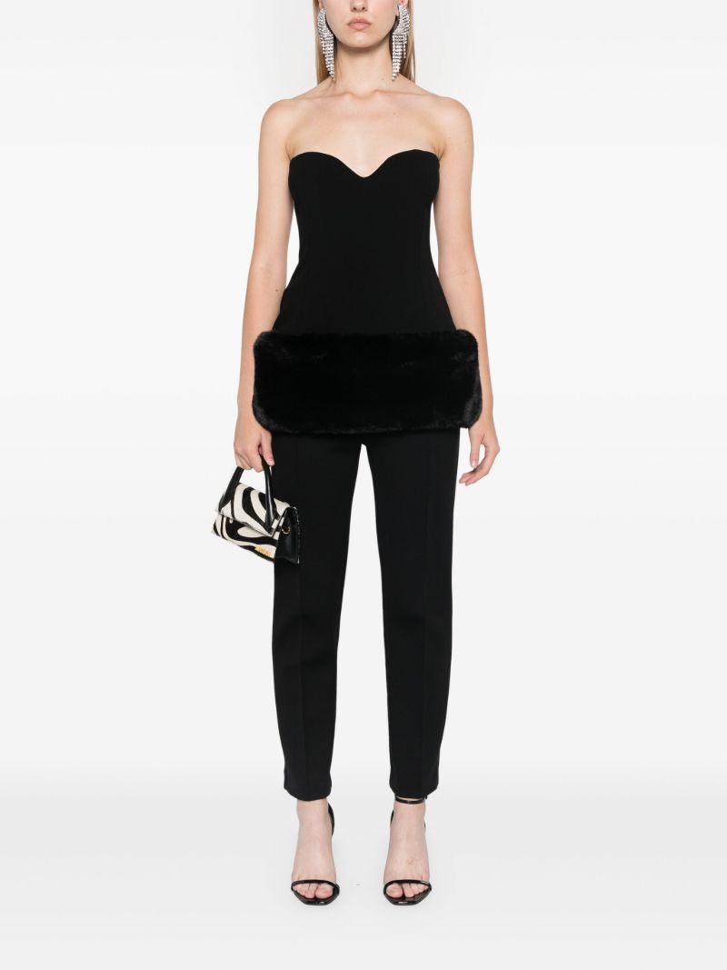 Faux-fur Trim Strapless Top