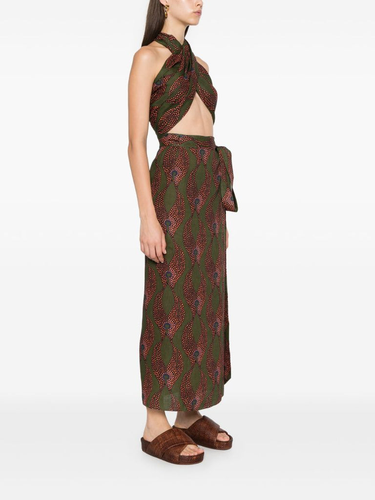 Green Ravello Linen Wrap Skirt