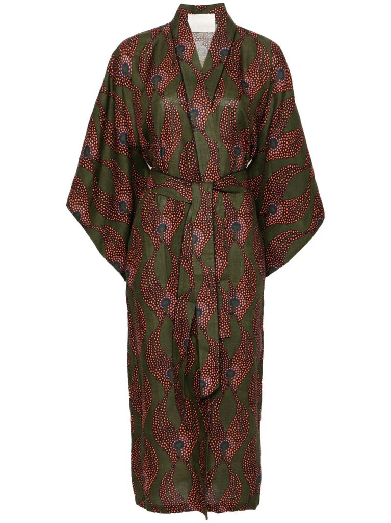 Green Ravello Belted Linen Dress