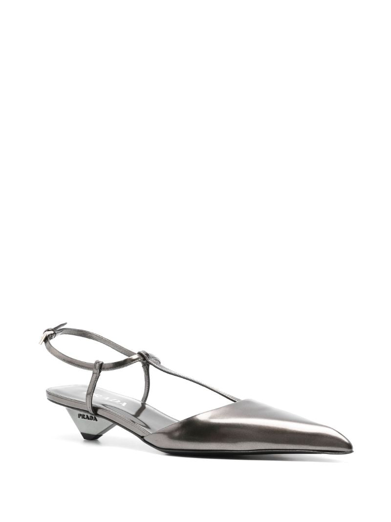 Metallic-leather Slingback Pumps