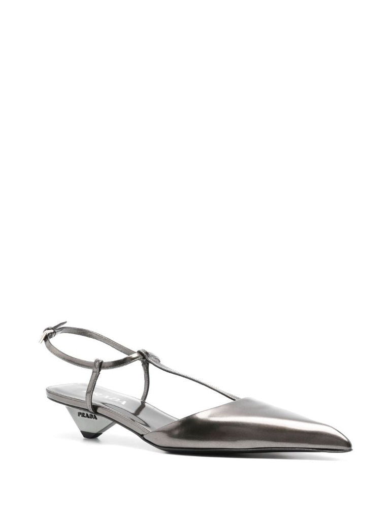 Metallic-leather Slingback Pumps
