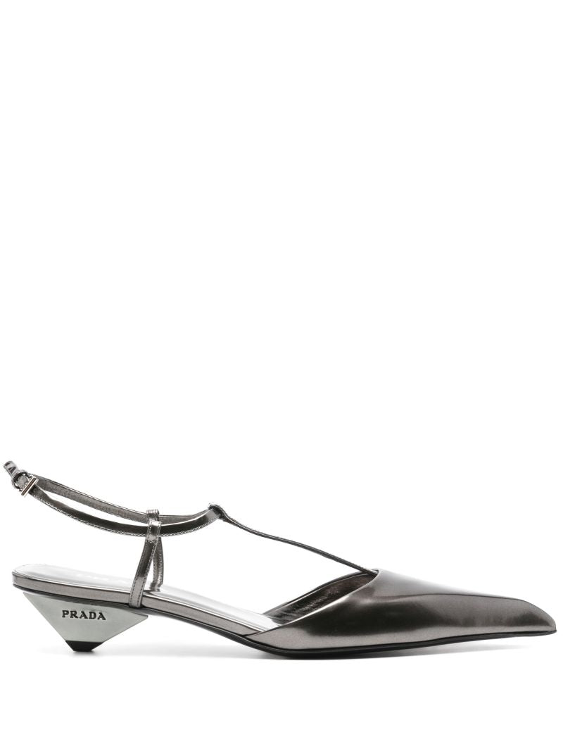 Metallic-leather Slingback Pumps