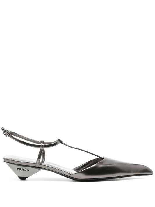 Metallic-leather Slingback Pumps