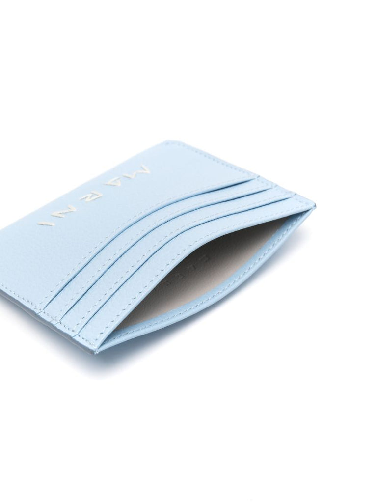 Blue Logo-embroidered Leather Card Holder