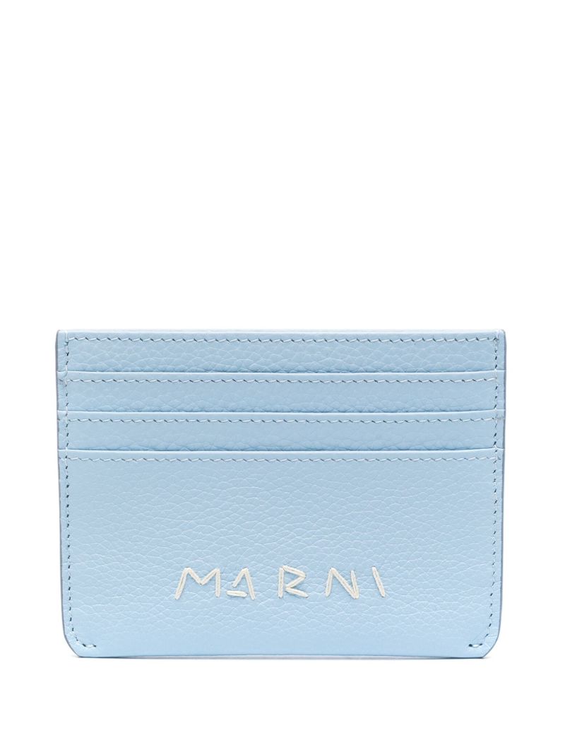 Blue Logo-embroidered Leather Card Holder