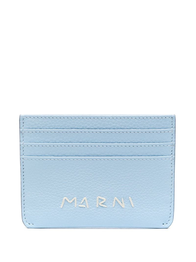 Blue Logo-embroidered Leather Card Holder